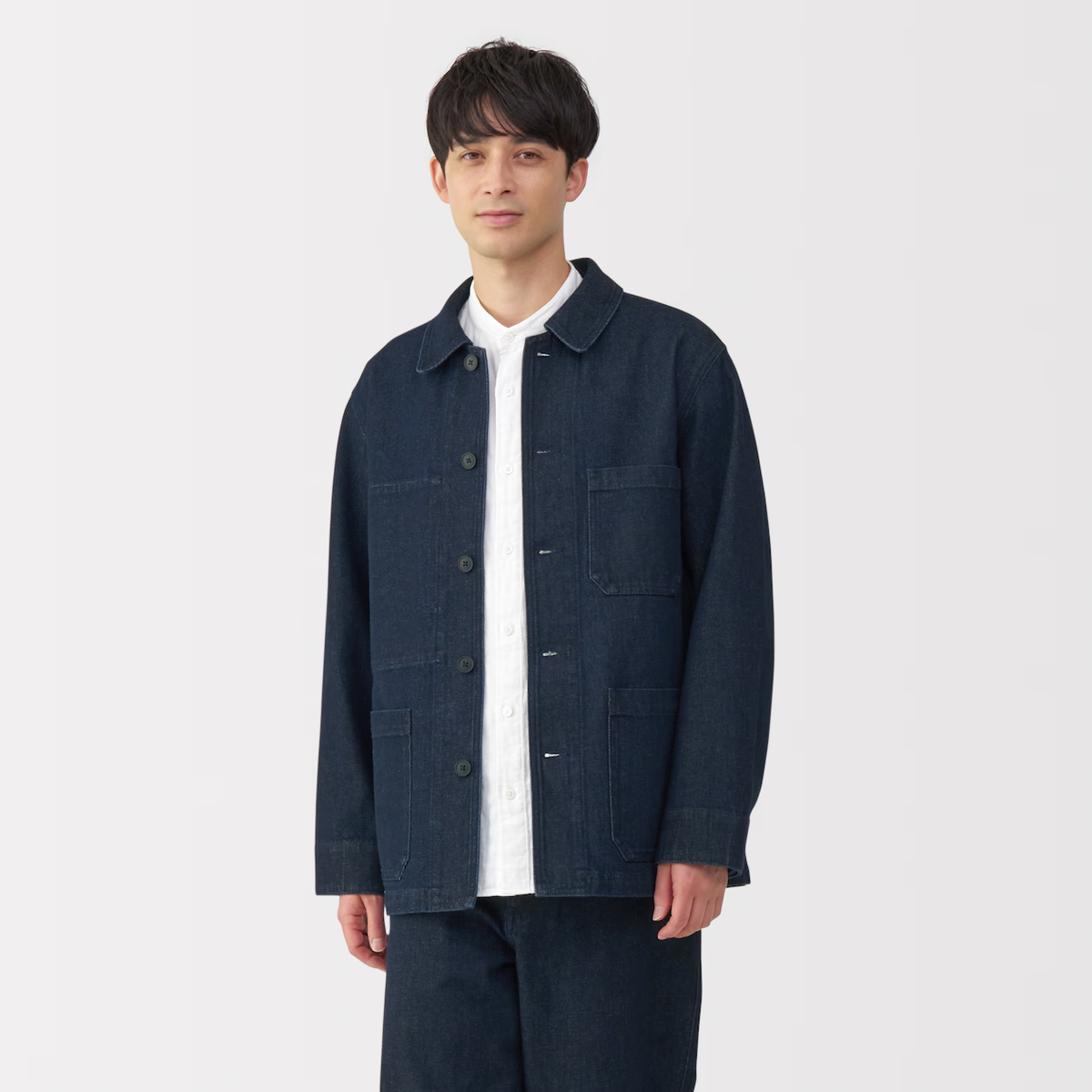 MUJI Mens Organic Cotton Kapok Denim Coverall Jacket Dark