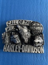 Vintage 1994 Harley Davidson Steel Belt Buckle CALL of the WILD Wolves Baron USA