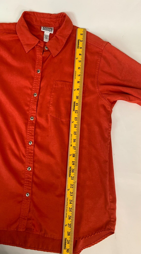 Chico's Design Top Sz 2 / L Faux Suede Button Long Sleeves Red Orange Minimalist - Picture 9 of 9