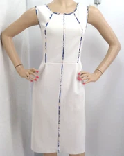 "ANN TAYLOR" IVORY FLORAL SEAMS CAREER COCKTAIL PLEAT PONTE DRESS SIZE: 6 NWOT