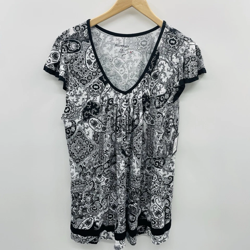 Top de manga corta blanco Ellen Tracy para mujer talla grande 1X Yours to Love cachemir 104 Foto 2 de 4