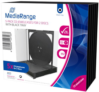 50 Mediarange CD Hüllen 2er Jewelcase 10,4 mm für je 2 BD / CD / DVD schwarz