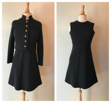 SALE SALE VTG 60s Black Kimberly Knit Tiny Dress N Jacket Wool Bust 32" Wa 28"