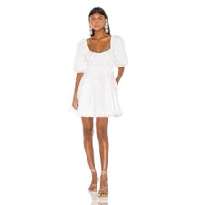 Faithfull The Brand Arles Mini Dress White Sz 6 lined smocked NWT Unattached
