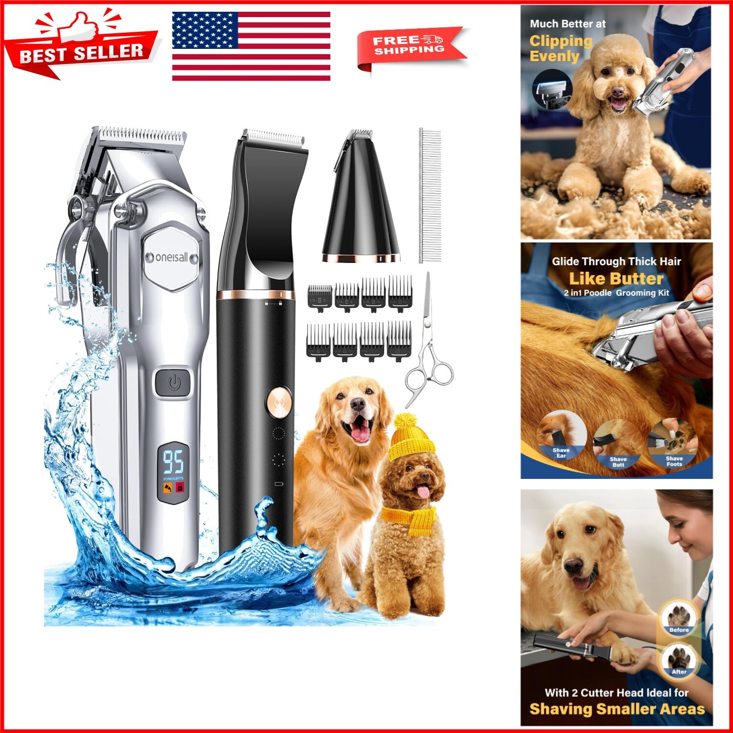 Rechargeable Pet Grooming Clippers with Stainless Steel Blades – Low Noise