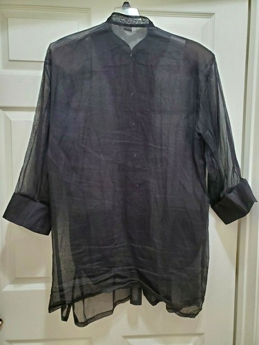 Vintage Women's M - 1XL Black Tunic Swimsuit Sheer Cover Up Shoulder Pads - Picture 2 of 8