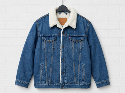 Levi s Herren blau Premium Denim Sherpa Linien Trucker Jacke Mantel UK Größe XL