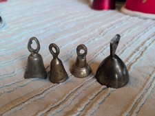 Lot of 4 Vintage Miniature Brass Bells Etched Ornate 2"-2.5"  Tall 2w/No Bells