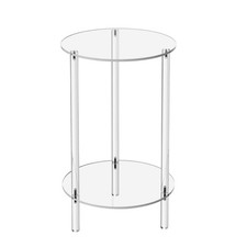 Acrylic Side Table 2 Tiers Clear Small Round End Table for Bedroom Living Room