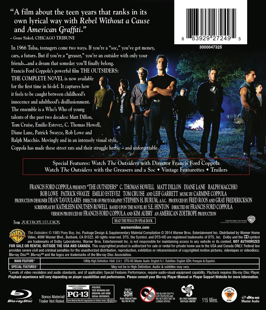 The Outsiders: the Complete Novel (Blu-ray, 1983) for sale