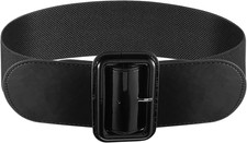 Women Wide Elastic Belt 3 Inch Vintage Stretch Waist Belt with Square Buckle