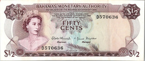 1968 $1/2 DOLLAR BAHAMAS MONETARY AUTHORITY