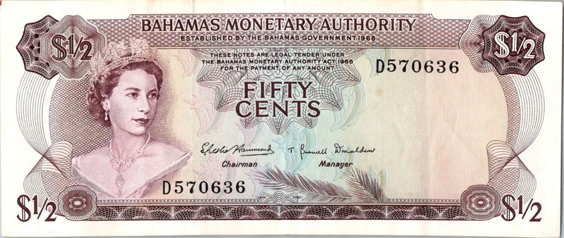 1968 $1/2 DOLLAR BAHAMAS MONETARY AUTHORITY