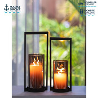 KerzenstäNder Windlicht Schwarz Mit Rauchglas 2Er-Set Tischdeko