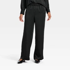 Women's Satin Pull-On Pants - A New Day Black S