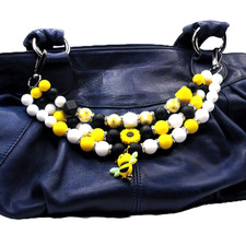 Bag Charm Bumble Bee 3 Stand Silicone Beads Rhinestones Handmade NEW