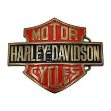 VTG Baron Harley Davidson 5" Motorcycle Logo Solid Brass Belt Buckle 1990 HD