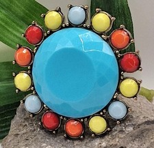 Vintage Oversized Turquoise Blue Cocktail Ring Size N Multicolour Boho Statement