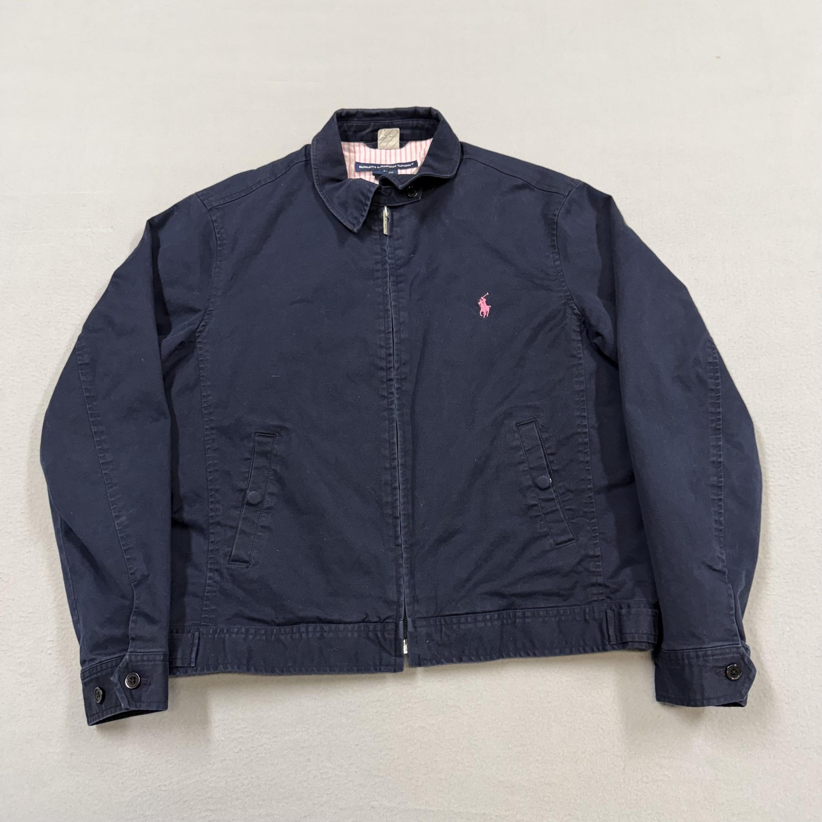 Ralph Lauren Sport Jacket Womens Large Blue Cotton Twill Full Zip Lined Classic