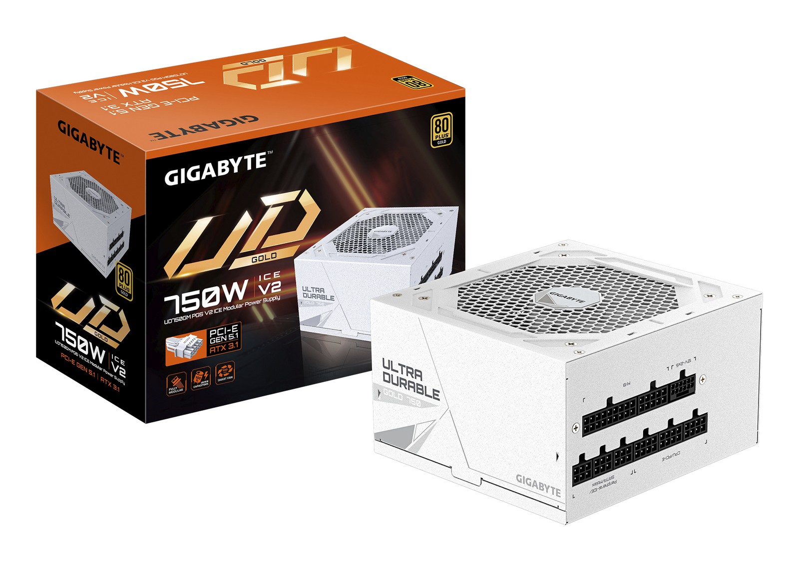 GIGABYTE UD750GM PG5 V2 ICE Power Supply Unit- PCIe Gen 5.1, 80 PLUS Gold, 750W