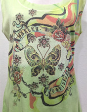 Harley Davidson Womens Scoop Neck Tank Butterfly Floral Biker Green 2x Hole 