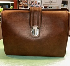 Vintage All Leather Portfolio Briefcase Attache Locking Brown Unbranded