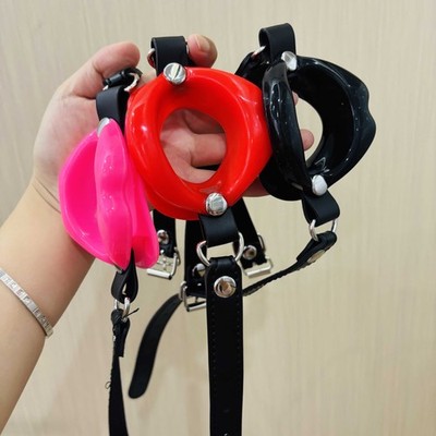 Mund Gag Silikon Lippe öffnen Oraler O-Ring Fixation Straps Harness Restraints 