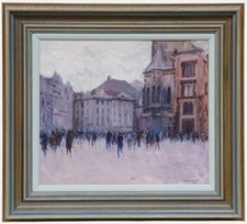 John Osborne (b. 1939) - Framed Contemporary Oil, Crowd in the Square