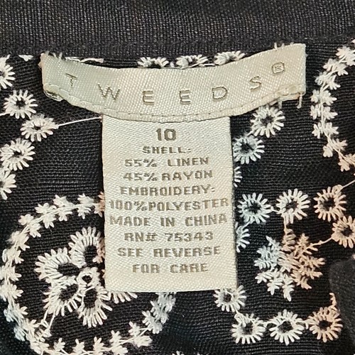 Tweeds Linen Blend Embroidered Blouse Top Size 10 Black White Mandarin Collar - Picture 4 of 12