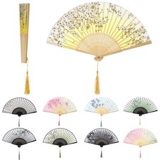 Chinese Style Folding Fan Bamboo Silk Hand Held Wedding Party Fan New UK