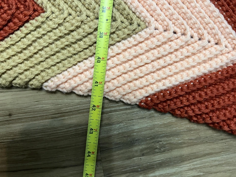 Handmade Crochet Afghan Blanket Throw Chevron Ripple Striped Pink Sage Rust - Image 4 of 4
