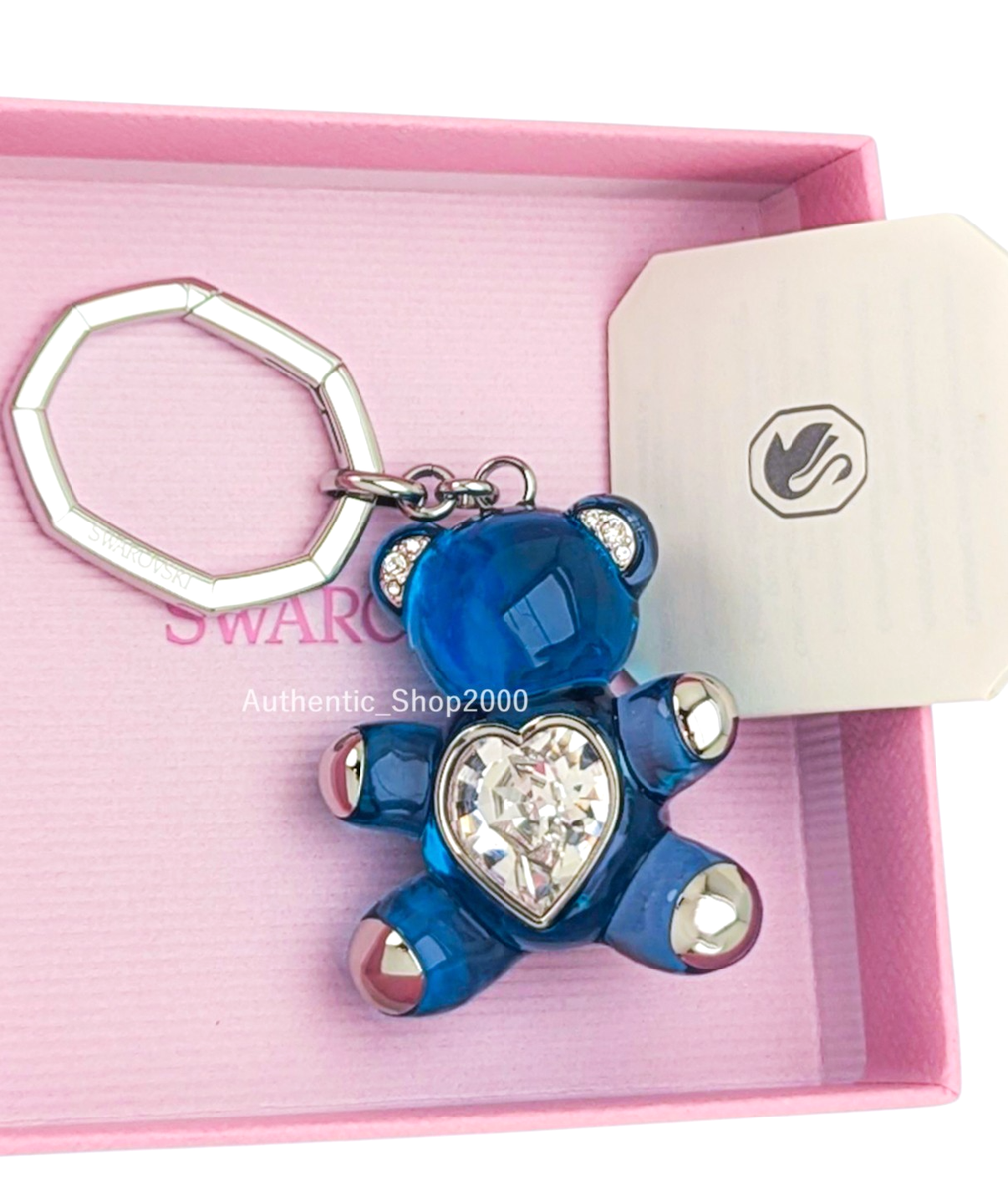 【あおいくま】シグネチャーシリーズ 07 09 マレット NEW Genuine SWAROVSKI Blue Teddy Bear Heart Keychain KeyRing Bag