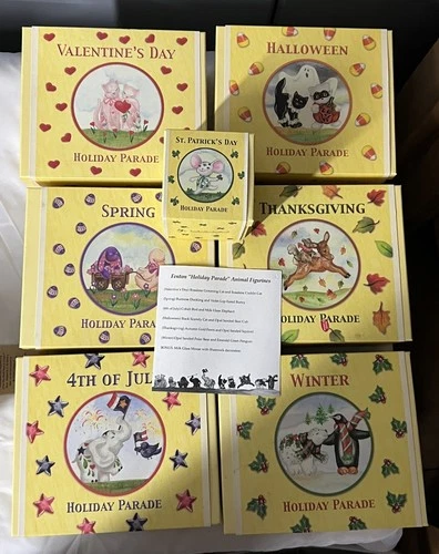 Fenton Holiday Parade Art Glass Animal Figurines - Complete Set of 7