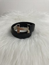Hermes Silver Color H Logo Buckle Belt Black Leather 85 Authen