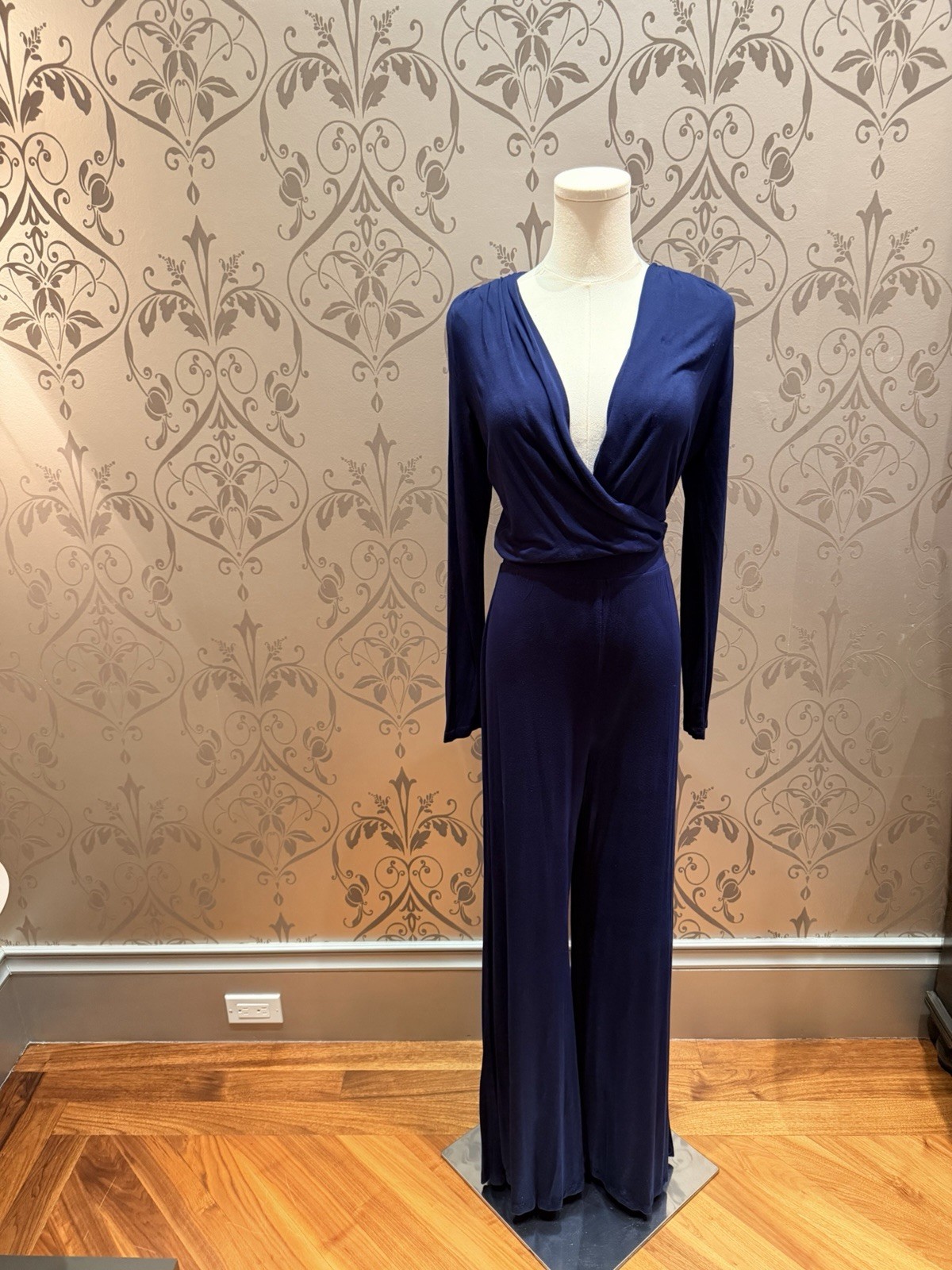 Young Fabulous & Broke Women’s Blue V-Neck Long Sleeve Wide-Leg Jumpsuit S
