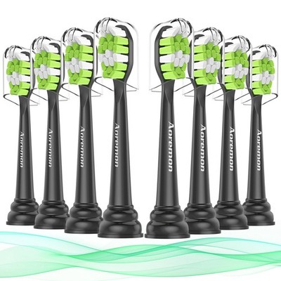 Aoremon Toothbrush Replacement Heads for 8 Count (Pack of 1), Black-8 