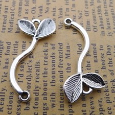 15/40 Pieces Antique Silver Small Leaf Branch Connector Charm Pendant JHS382