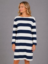Lauren Ralph Lauren Navy White Striped Long Sleeve Velour Dress Preppy Size XXL