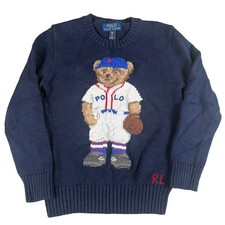 Polo Ralph Lauren Polo Bear Sweater Womens S Navy Baseball Bear Cotton Knit