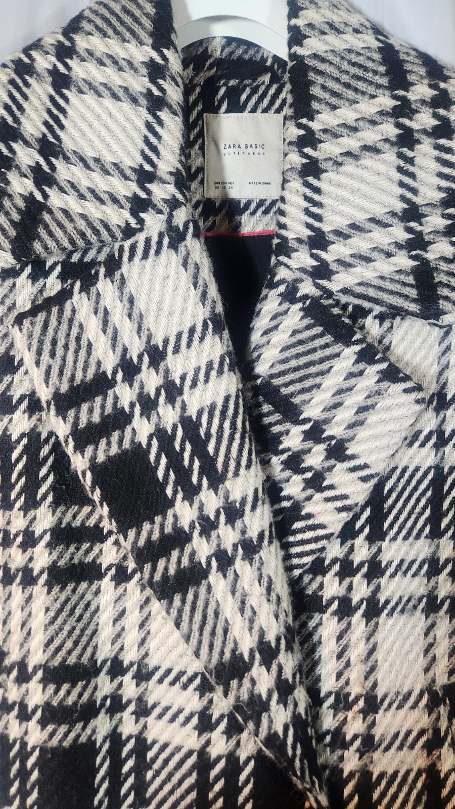 ZARA BASIC Plaid Collared Button Long Coat Black … - image 3