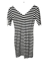 Banana Republic Sheath Mini Dress Size 2 V Neck Striped Black White New