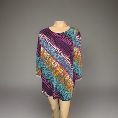 Vtg Psychedelic Artsy Tunic Top Size 2X Oversized 3/4 Sleeves Colorful Rainbow