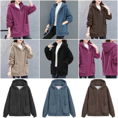 Damen Teddybär Hoodie Damen Freizeit Baggy Kapuzenjacke Fleece Reißverschluss Mantel