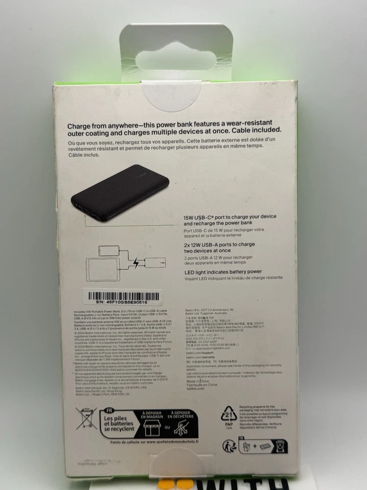 Banco de alimentación cargador portátil Belkin BoostCharge USB-C 10K Foto 3 de 3