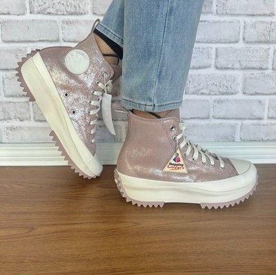  Converse Run Star Hike Hi Platform Glitter 9.5 Women Shoes Sneaker Pink A11578C