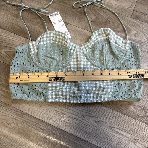 Urban Outfitters Crop Top Gingham Verde Taglia Large Occhiellato Nuovo Con Etichette! - Foto 7 di 10