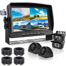 9" Quad Monitor DVR Record  Side Rear View Backup Camera For Truck Van RV Car