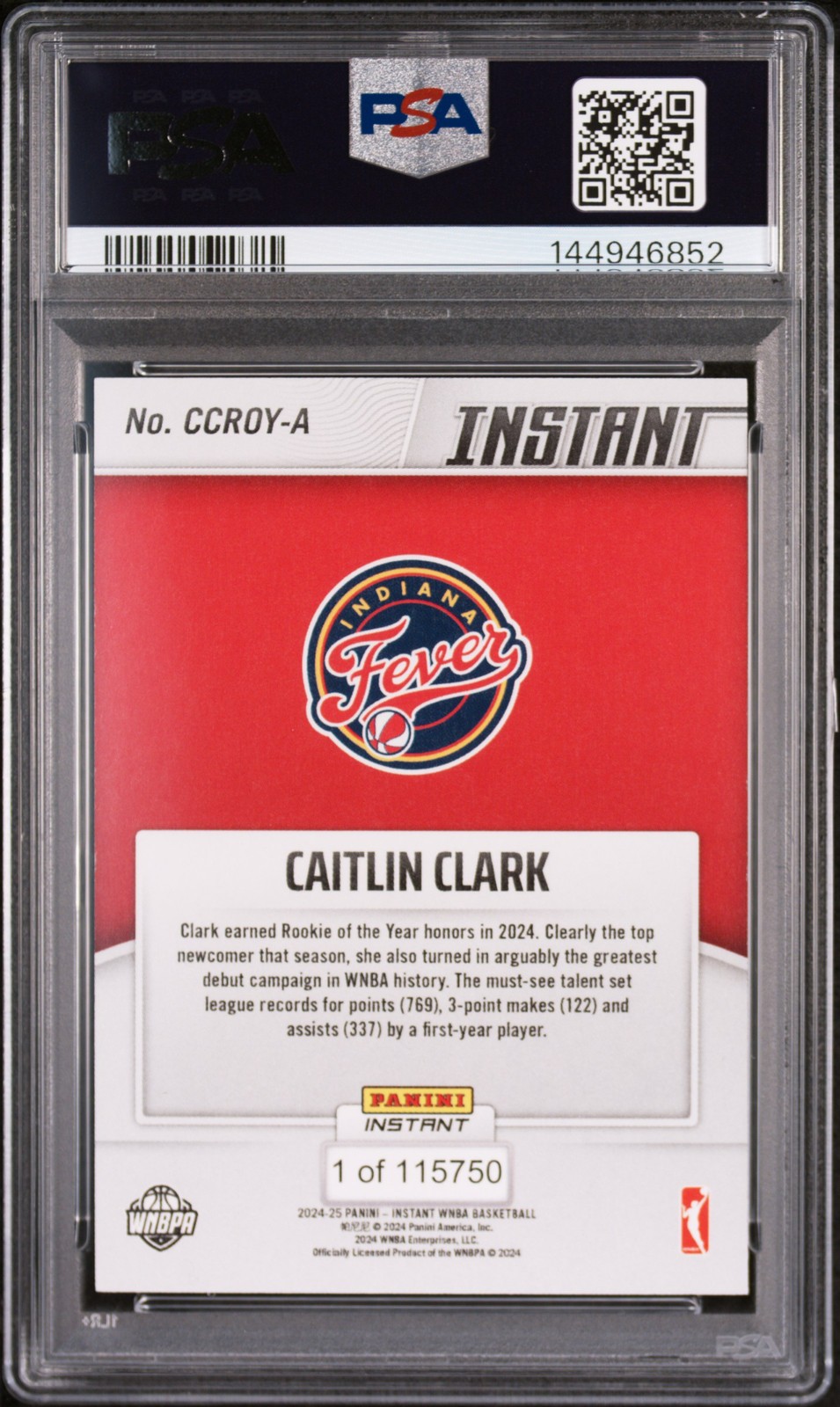 2024 PANINI INSTANT WNBA ROOKIE OF THE YEAR #A CAITLIN CLARK ROOKIE RC PSA 10 view 2