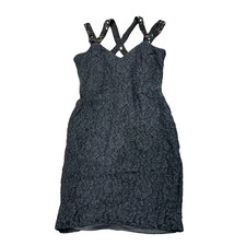 Sz 8 Black Strap Sequined Gown Short Above Knee Evening Sexy Little Dress Lace