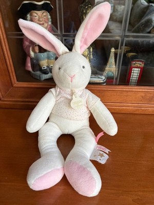 Doudou et Campagnie  White Bunny Fluer  Pink Dots  Star Plush Paris France 10''